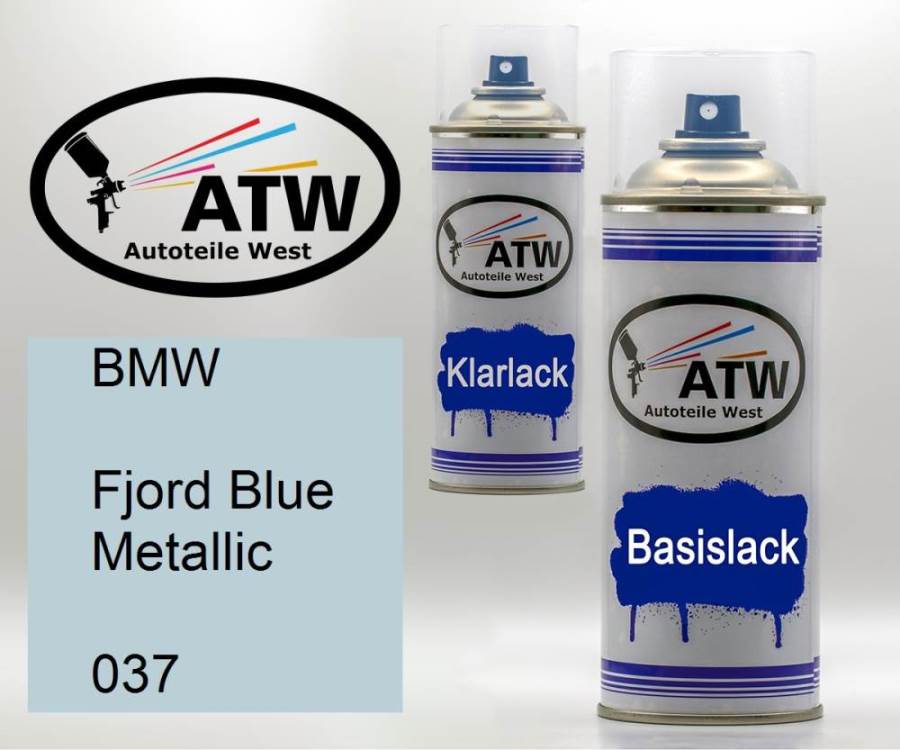 BMW, Fjord Blue Metallic, 037: 400ml Sprühdose + 400ml Klarlack - Set, von ATW Autoteile West.